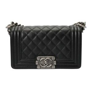 CHANEL Boy Chanel Chain Shoulder Bag, 20cm, Black, A67085, Women's, Caviar Sk...